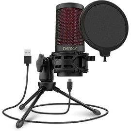 CMTECK USB Microphone, Microphone for PC with Pop Filter & Mute Button, Plug &Play Desktop Podcast Microphone with LED Indicator, Compatible with Windows/Mac, Ideal for YouTube, Skype, Recording