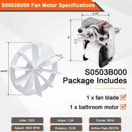 Hiorucet 763RLN B Unit, 763RL B Unit, S0503B000 Bathroom Fan Motor Assembly 50 CFM for Nutone 763RLN, 763RLL, 763RLN-R01, 763RL/769RL A Unit, VF705RCN, 756, 70 CFM Exhaust Fan for 769RL/769RF B Unit