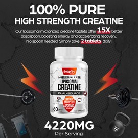Liposomal Creatine Monohydrate Tablets 4220mg, 60 Chewable Pure Creatine Tablets, Added Creatine HCl, 15X Absorption, Creatine Powder Alternative, Gym Supplement for Men & Women, Vegan (60 Tablets)