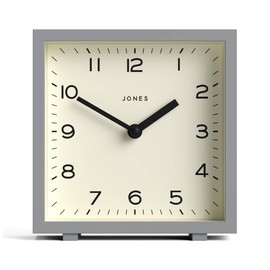 Jones Clocks® Disco desk clock | Sleek square design | Grey | Stylish and easy to read for shelf, table, mantel or bedside