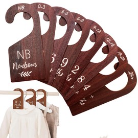 WUXTANGZ Baby Closet Dividers, Hanging Wooden Double-Sided Nursery Decor Closet Dividers for Baby Clothes, Baby Clothes Dividers for Newborn to 24 Months Size Clothes (Brown, 8pcs)