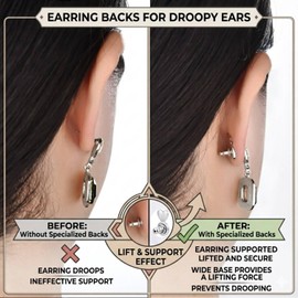 Earring Lifter Backs, EBFDOH Earring Backs for Droopy Ears 4PCS Tight Locking Heart-Shape Backings for Heavy Earrings Studs Large Pierced Support Backers Replacements for Sagging Earlobe,White Gold