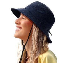 Waterproof Bucket Hat for Women Men Rain Hat UPF 50+ Wide Brim Boonie Sun Hat Foldable Summer Floppy Beach Fishing Safari Hat Navy Blue