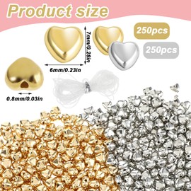 500 Pcs 6mm Heart Shape Spacer Beads for Jewelry Making, Gold and Silver Bracelet Making Charms Liberal-Match, Shiny Bead Charms for DIY Bracelet Necklace Women Girl