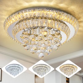 Miuyhji Elegant LED Crystal Raindrop Ceiling Light,20" Flush Mount Chandelier Light Fixture with Remote Control for Living Room Kitchen Island Bathroom Bedroom Hallway Entryway(Dimmable)