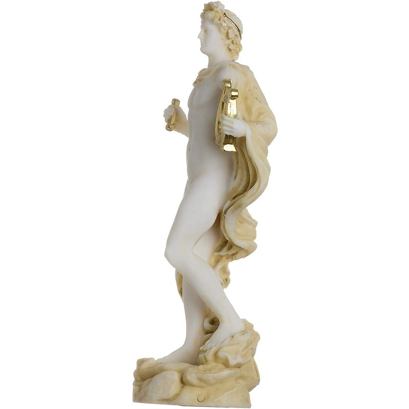 Apollo God of Music Poetry Art Gold Tone Alabaster Statue