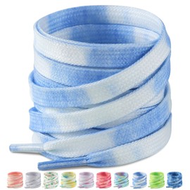 Stepace 2 Pairs Gradient Color Shoelaces, Flat Laces, Length 47.2 - 63.0 inches (120 - 160 cm), 10 Colors, blue (light)