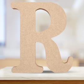 DEEZOMO 4 Inch 3D Unfinished Wooden Letters, Wooden Alphabet Letters for Wall Decor Decorative - Wood Crafts Standing Letters Slices Sign Board Decoration for Party Decor DIY Craft（Letter R）