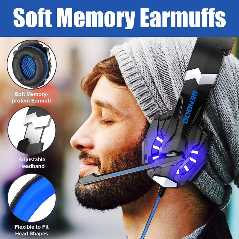 Bengoo G9000 Blue Gaming Headset Multi Platform With Led Noise