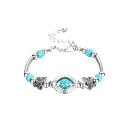 Silver Turquoise Bracelet for Women Natural Turquoise Carved Butterfly Bracelets Boho Turquoise Cuff Bracelet Western Boho Jewelry Christmas Gifts for Girls