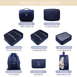 Ebbniur Packing Cubes, 8 Pcs Travel Packing Organizers for Suitcases, Large Capacity Travel Luggage Organizers Set includes 8 Storage Bags, Travel Essentials for Women or Men (Navy Blue)