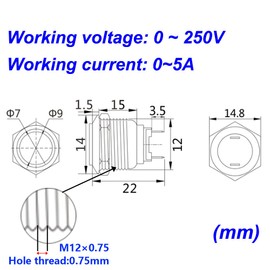 Gebildet Gebildet 10Stck 12mm Edelstahl 2A 12V-24V-125V-250V Wasserdichter Druckknopf Momentan-Druckknopf Ein Aus (Flachkopf)