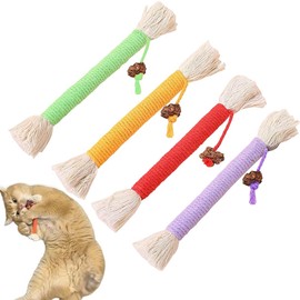 JAZOKA 4 Cat Teeth Cleaning Kitten Teething cat nip Chewing Toy Rope,Filled Natural Catnip Stress Release Cotton Rope Toy,Catnip Toy Bite Rope for Teeth Cleaning,Indoor Cats,Cats Kitty（Random colours）