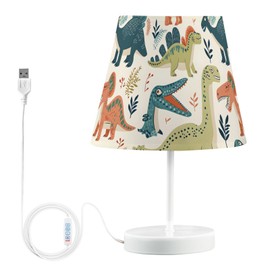 Table Lamp Dinosaur Childish Animal Dino Bedside Lamp for Bedroom LED Nightstand Desk Lamp with USB Port, 3 Way Temperatures