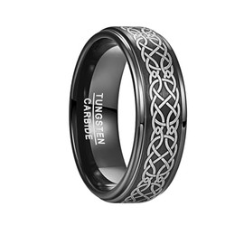 VAKKI 8mm Celtic Knot Tungsten Carbide Ring Matte Center Polished Step Edges Wedding Band Size N 1/2