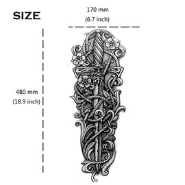 Yesallwas Full Arm Temporary Sleeve Tattoos Stickers For Women and Men, 2 sheets Black Full Arm Large Fake Tattoo