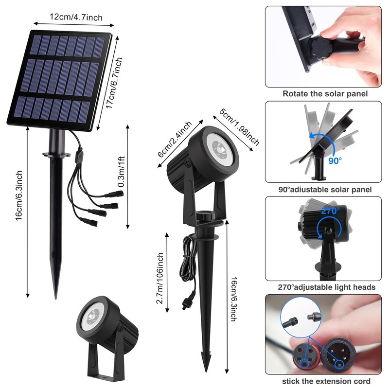 T-SUNUS Solar Garden Spotlight White Outdoor, 4-in-1 Solar Spot Lights