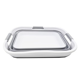 SAMMART 30L(8 gallon) Collapsible Plastic Laundry Basket - Foldable Pop Up Storage Container/Organizer - Space Saving Hamper/Basket - Water Capacity 24L(6.3 gallon) (1, White/Grey/White)