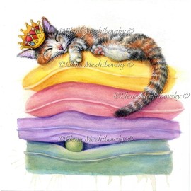 Limited Edition Giclee  Print Watercolor Whimsical Cats by Elena Mezhibovsky