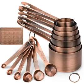 Viwehots Copper Measuring Cups and Spoons Set 16, Dry&Liquid Stainless Steel Measuring Cups and Spoons, 7 Metric&US Measing Cups & 6 Measuring Spoons & Measure Equivalents for Kitchen&Baking