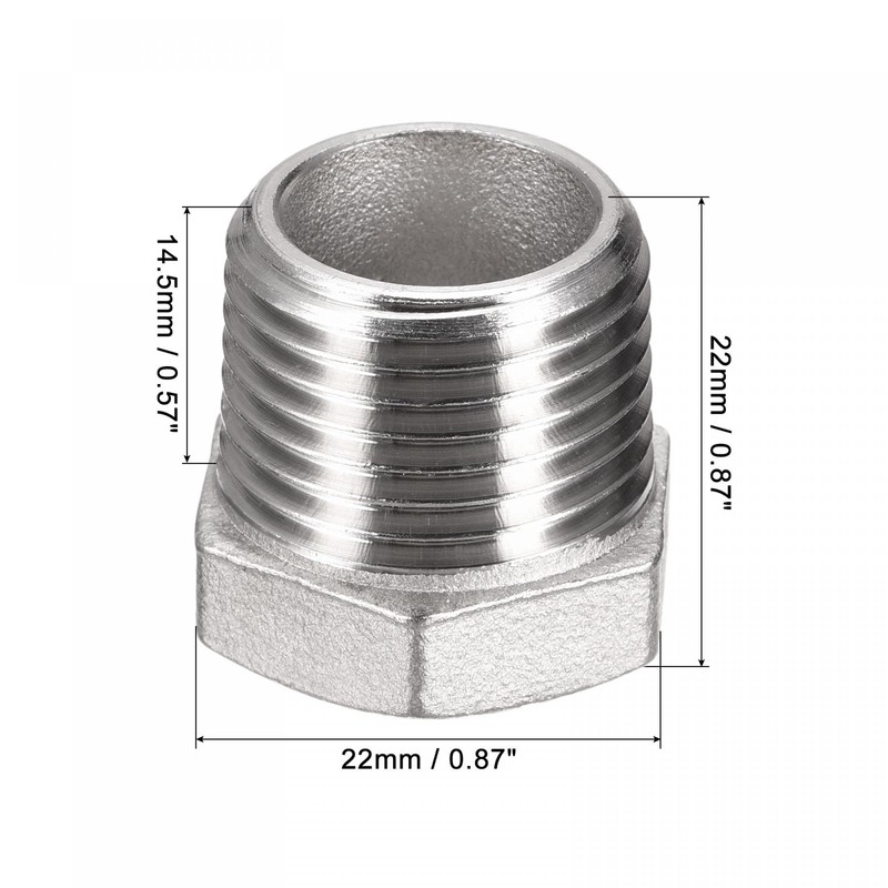 sourcing map Reducer Hex Bushing, 1/2 PT Male to 1/4