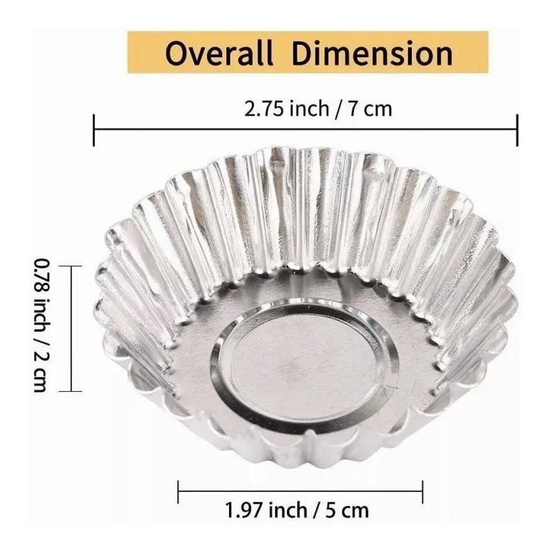 50 Unidades Moldes Para Mini Tartaletas De Acero Inoxidable Plateado