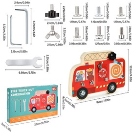 TZQFROCE Montessori Toy Baby Fire Engine Games Children Montessori Wooden Screw Board Motor Skills Toy Wooden Toy Learning Toy Gifts for Children Boys Girls