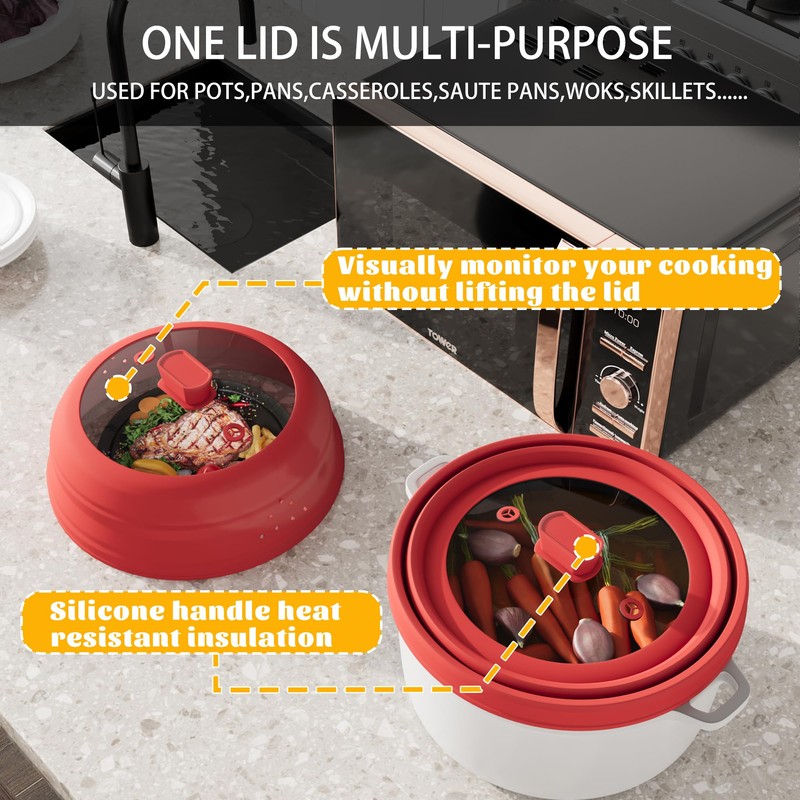 Microwave Splatter Cover, Vented Silicone and Glass Cover Splatter Guard