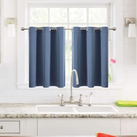 ChrisDowa Small Window Curtains for Kitchen and Bedroom - Grommet Short Thermal Insulated Room Darkening Curtains (2 Panels, Stone Blue, 34 x 36 Inch)