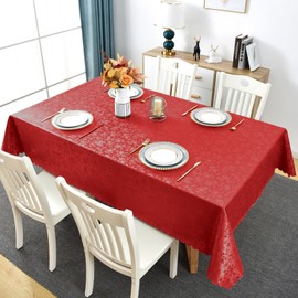 Romanstile Red Christmas Tablecloth, 140 x 240 cm, Washable, Outdoor Wax Tablecloth, 350 GSM Waterproof, Weatherproof, Easy Care, Table Cover, Decoration for Dining Table, Party, New Year's Eve,