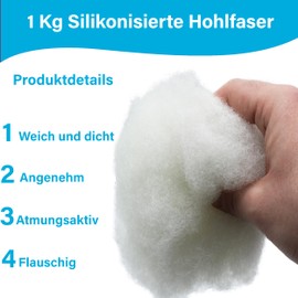 JPstraps - Filling Cotton 100% Polyester - Soft, Dense Cotton for Pillow Filling, Cuddly Toys and Amigurumis, Siliconised Hollow Fibre Craft Wadding for DIY and Decoration Ideas (1 kg)