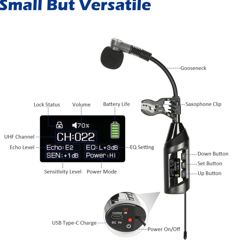 SGPRO TR15 Wireless Clip-On Saxophone Microphone System