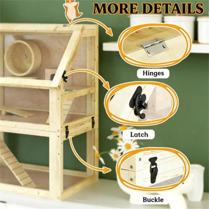 Small Animal Pet Cage for HamstersColor: Natural Wood Color
