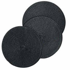 FitLit Round Woven Plcemts Placemats 18cm Dining Table Mats (Black)