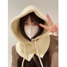 Balaclava Cashmere One-piece Style Scarf Knit Beanie. Dongdaemun Design lf3618 Free Size/Dark Red 3ea