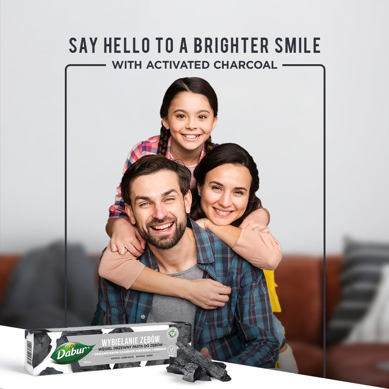 Dabur Teeth Whitening Charcoal Toothpaste 100ml with Organic Black Pepper