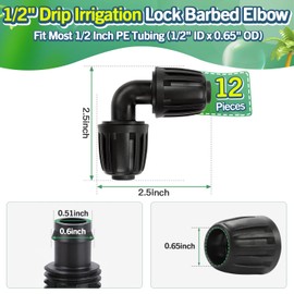 Kcropp 12 Pack Drip Irrigation Elbow Fittings for 1/2 Inch Drip Tubing(1/2" ID x 0.65" OD), Anti-drop Barbed 1/2'' Drip Line 90 Degree Elbow Connectors with Locked Nut for Garden Irrigation System