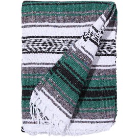 El Paso Designs El Paso Designs Mexican Yoga Blanket | Colorful Falsa Serape | Park Blanket, Yoga Towel, Picnic, Beach Blanket, Patio Blanket, Soft Woven Saddle Blanket, Boho Home Dcor (Hunter Green)