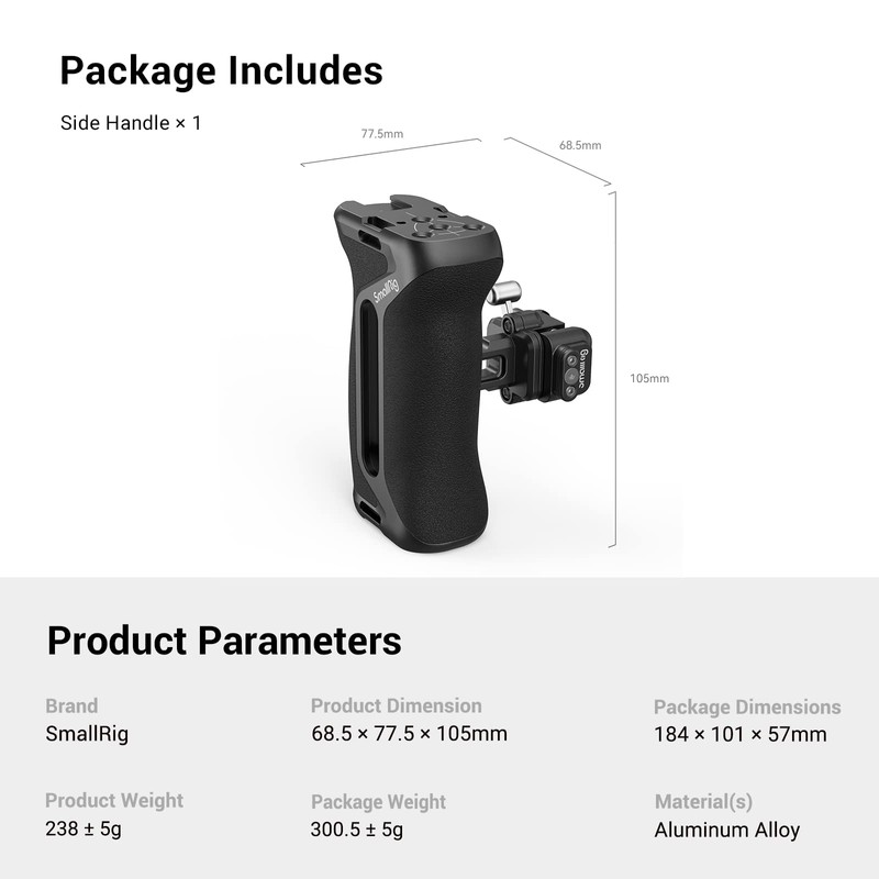 SMALLRIG Snap-On NATO Side Handle, Quick Lock Design, Up/Down Adjustable,