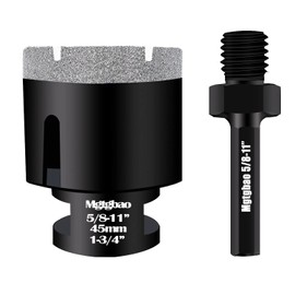 Mgtgbao 1-3/4"(45mm) Vacuum Brazed Dry Diamond Hole Saw with Slots, Tile Hole Saw for Porcelain Granite Brick Concrete Marble Stone with 5/8-11 Thread to 3/8” Hex Shank Adapter Fit Both Angle Grinders & Electric Drills