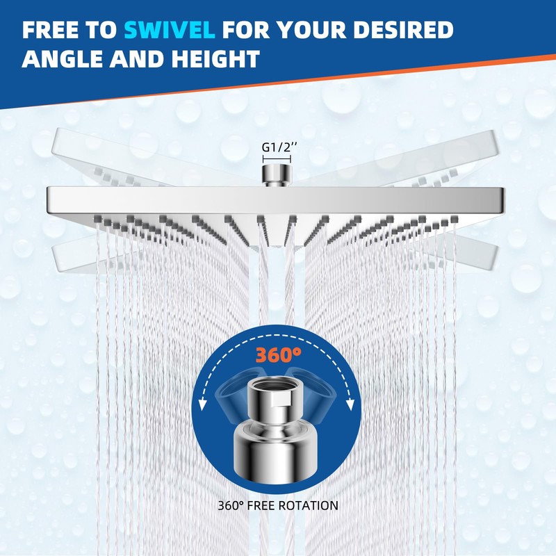 Hibbent cUCPC Certified Metal Showerhead, 10'' High Pressure Rainfall Shower