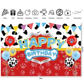 5x3ft Red Dog Paw Birthday Party Backdrop Bday Photography for Baby Shower Boy Girls Happy Birthday Party Decorations Photo Booth Banner