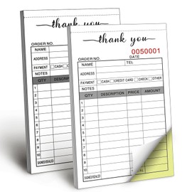 Thank You Receipt Book, 3.4x5.5" Handheld 2-Part Carbonless Sales Invoice Book, Invoice Pad with Cardboard for Small Boutique Business, (50 Sets * 2 Pack)