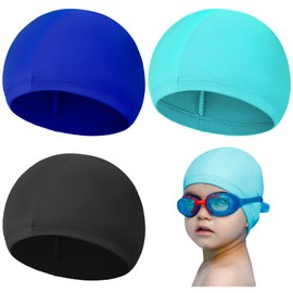 3 Pieces Elastic Swim Caps Comfortable Fabric Swimming Hat Lightweight Swimming Cap Fabric Swimming Cap Comfortable Swimming Hats for Kids Girls and Boys Long or Short Hair