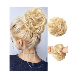WZNBBOY Messy Bun Hair Piece Hair Bun Wavy Curly Scrunchies Chignon Ponytail Hair Extensions Fake Hair Bun Extensions Synthetic Tousled Updo Hairpieces for Women（Golden Blonde Mixed Bleach Blond）
