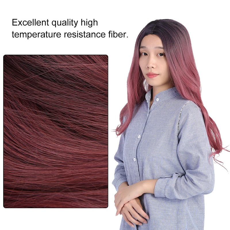 Women's Wig Long Pink Wavy Synthetic Hair Heat Resistant Cosplay