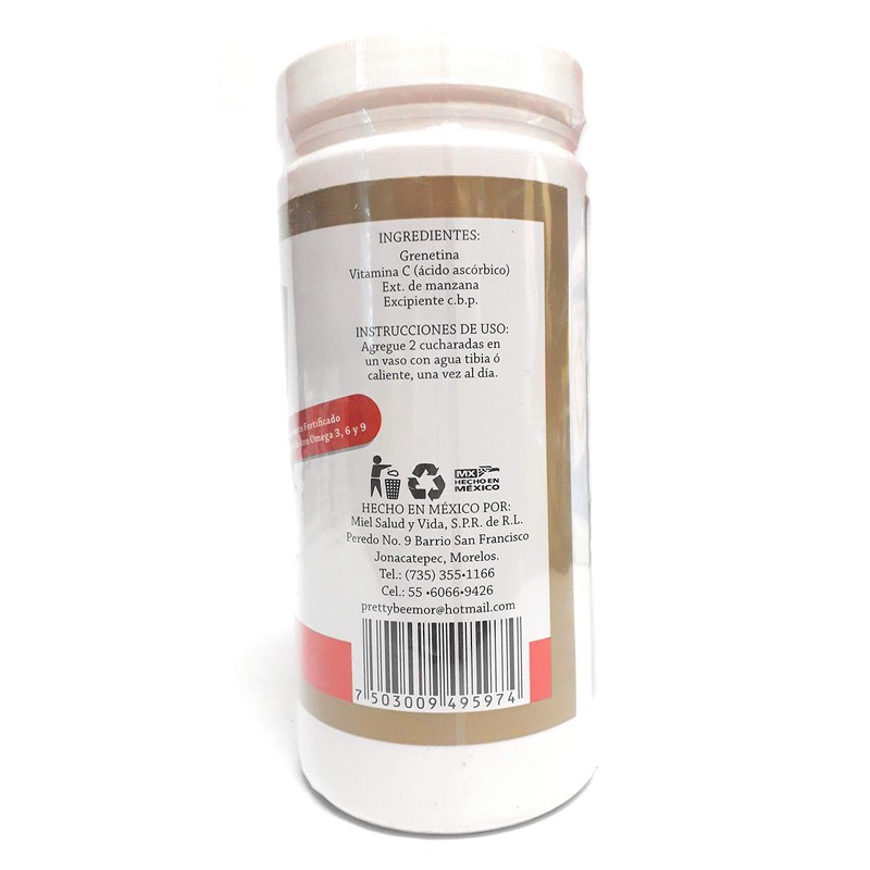 Pretty Bee NNUTRITION, Grenetina Hidrolizada, Sabor Manzana, 550 grs.