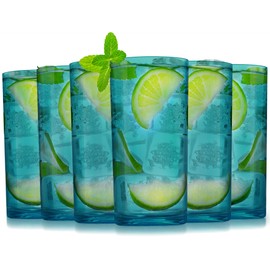Zulay Kitchen Acrylic Glasses Drinkware - 6 Piece Unbreakable Plastic Tumblers - BPA-Free, Reusable Plastic Drinking Glasses for Home & Outdoors - Lead-Free & Dishwasher Safe - Turquoise - (16oz)