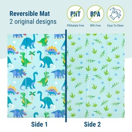 Wildkin Baby Play Mat - Large Folding Foam Play Mat for Infants, Babies, Toddlers, Waterproof, Double-Sided (70" x 59") - Dinosaur Land