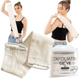 Turkish Bath Exfoliating Back Scrubber for Shower, Double-Sided Washcloth with Handles, Long Body Shower Mitt, Scrub Your Body Deeply